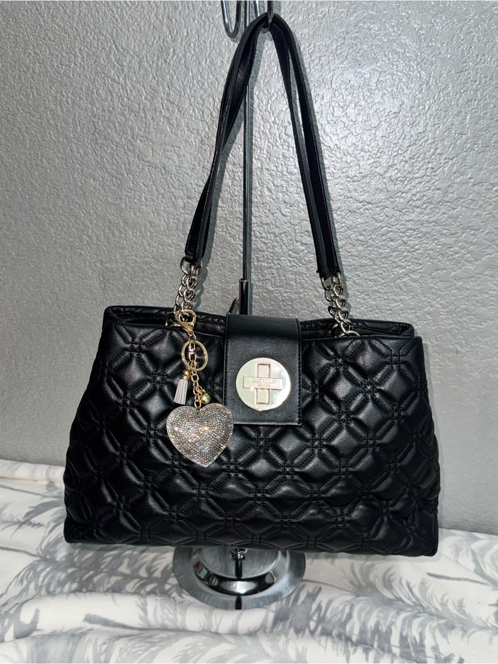 kate spade Black Quilted Shoulder Bag with Gold Hardware and Heart Charm - Picture 13 of 17